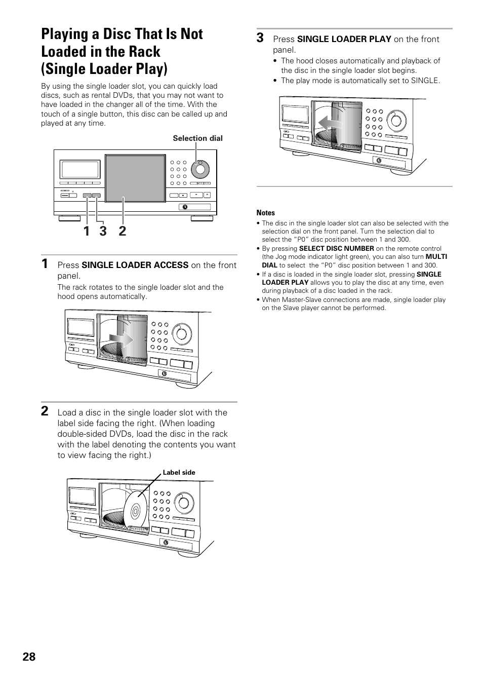 Playing a disc that is not loaded in the rack, Single loader play) | Pioneer DV-F727 User Manual | Page 28 / 80