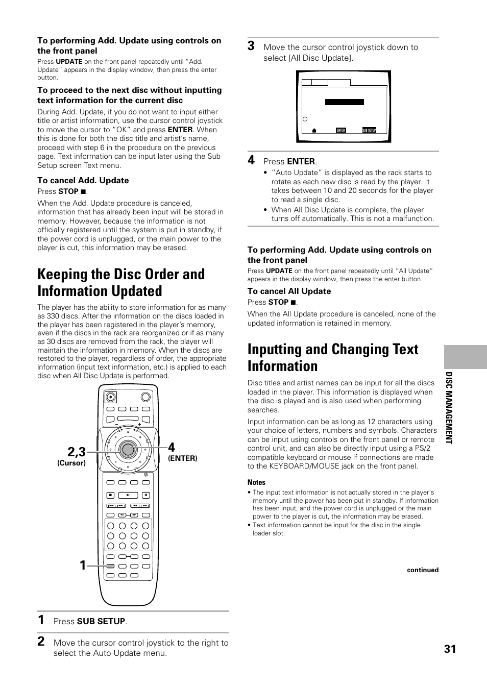 Keeping the disc order and information updated, Inputting and changing text information | Pioneer DV-F727 User Manual | Page 31 / 80