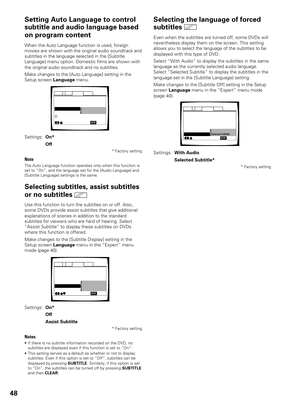 48 selecting the language of forced subtitles | Pioneer DV-F727 User Manual | Page 48 / 80