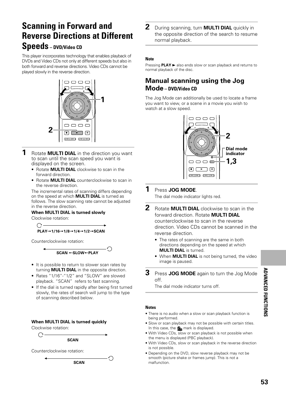 Manual scanning using the jog mode | Pioneer DV-F727 User Manual | Page 53 / 80