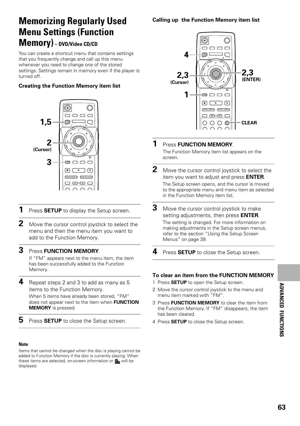 Memorizing regularly used menu settings, Function memory) | Pioneer DV-F727 User Manual | Page 63 / 80