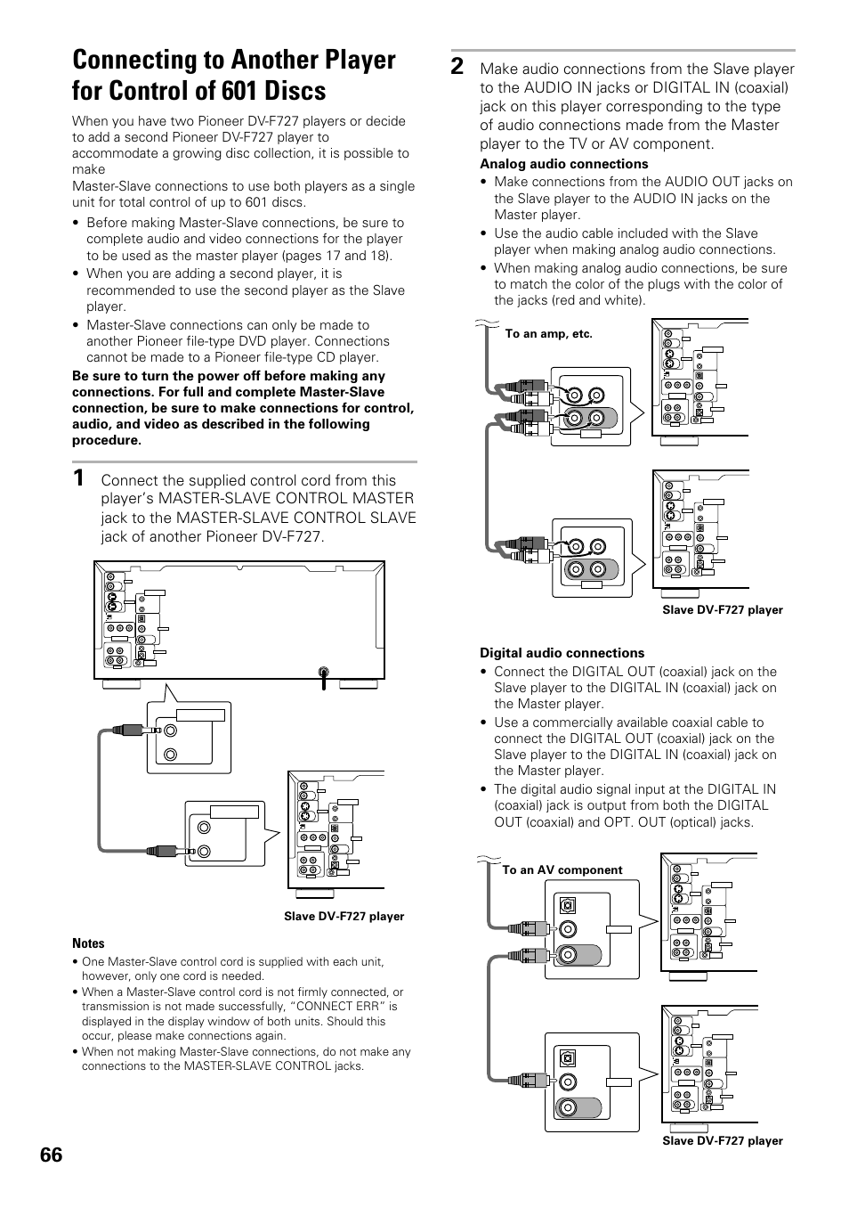 Connecting to another player for control, Of 601 discs | Pioneer DV-F727 User Manual | Page 66 / 80