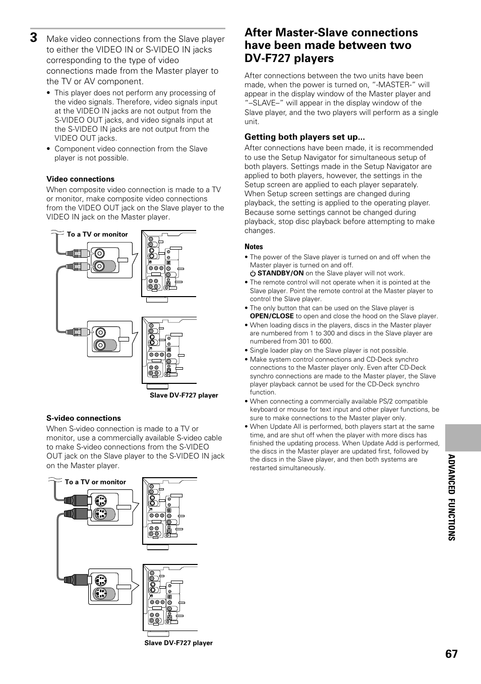 Getting both players set up, Adv anced functions | Pioneer DV-F727 User Manual | Page 67 / 80