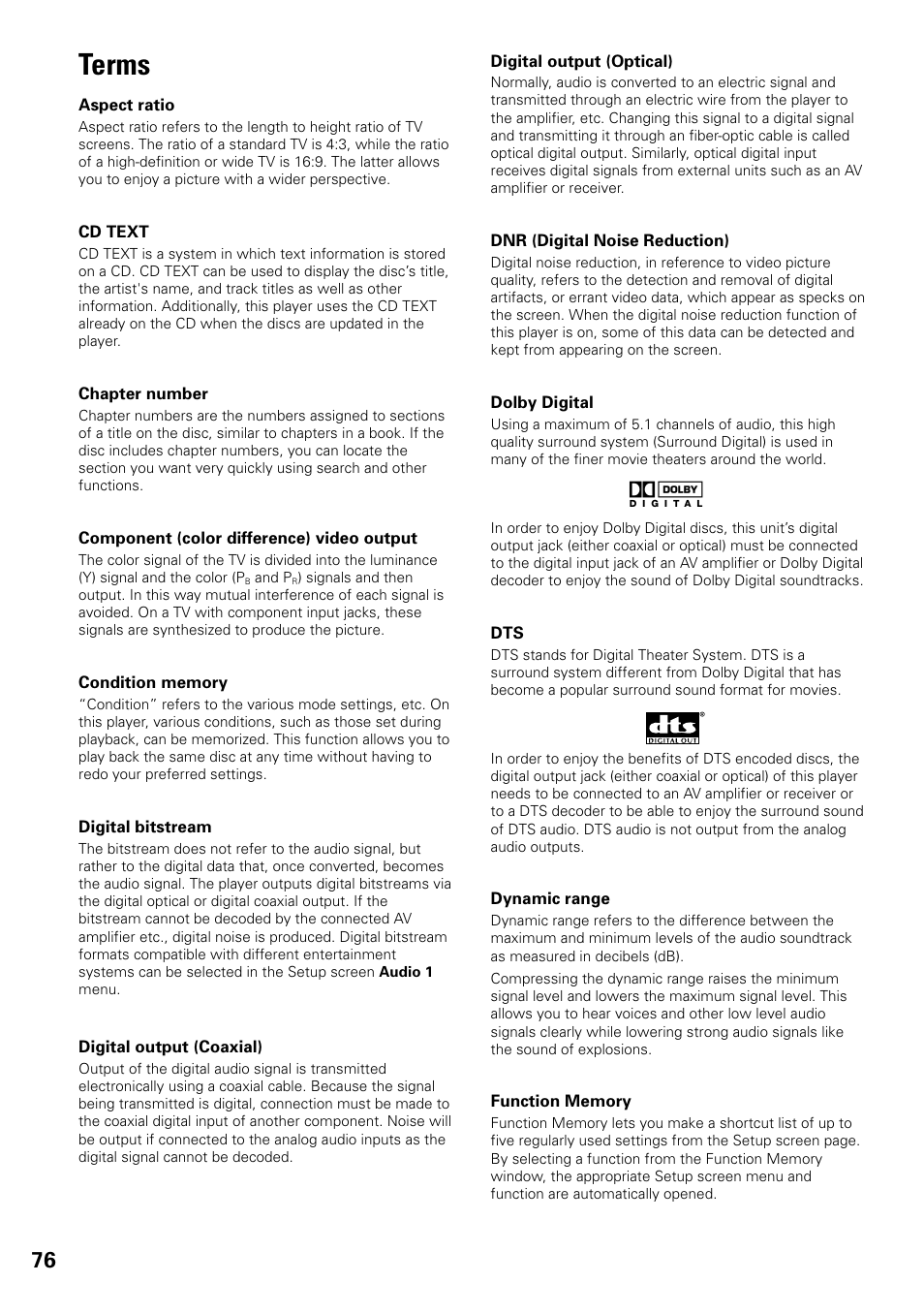 Terms | Pioneer DV-F727 User Manual | Page 76 / 80