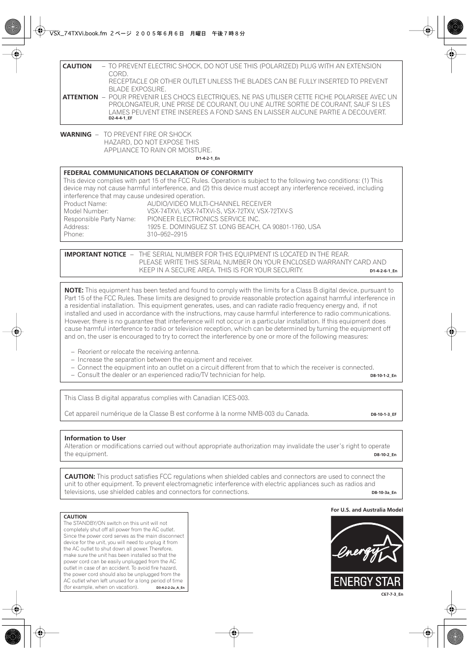 Pioneer VSX-72TXV-S User Manual | Page 2 / 88