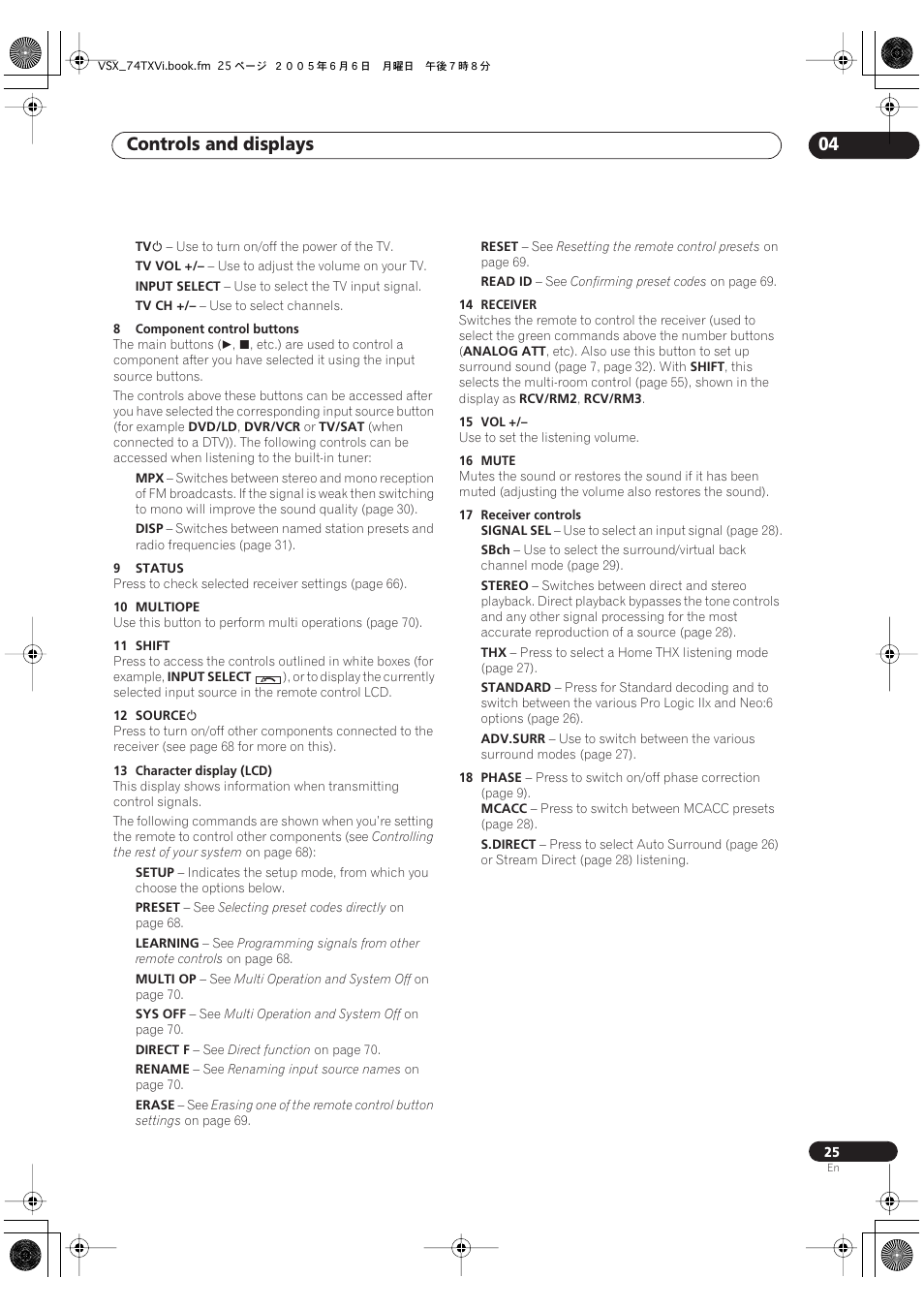 Controls and displays 04 | Pioneer VSX-72TXV-S User Manual | Page 25 / 88