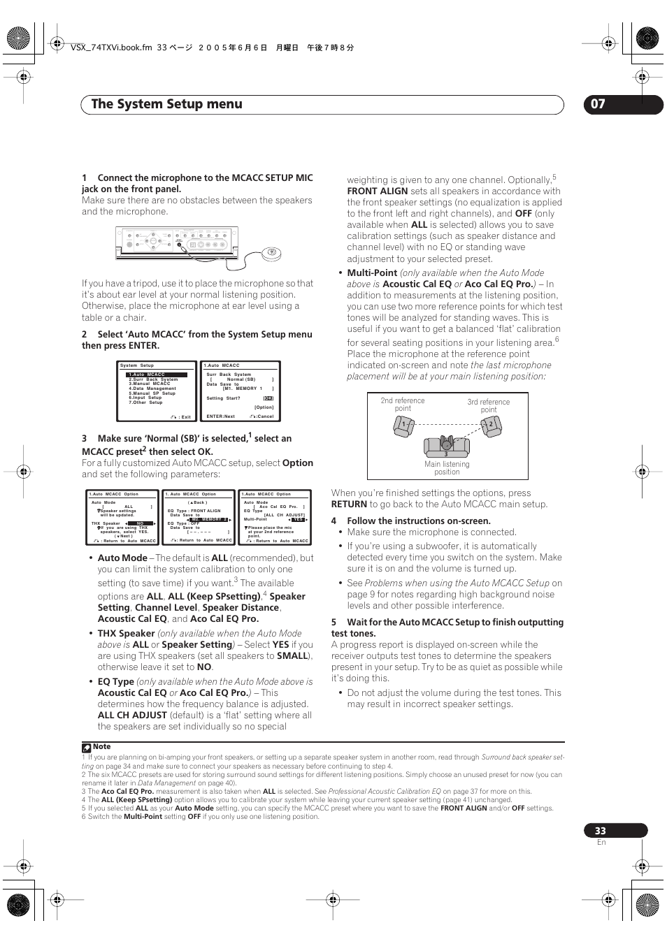 The system setup menu 07 | Pioneer VSX-72TXV-S User Manual | Page 33 / 88