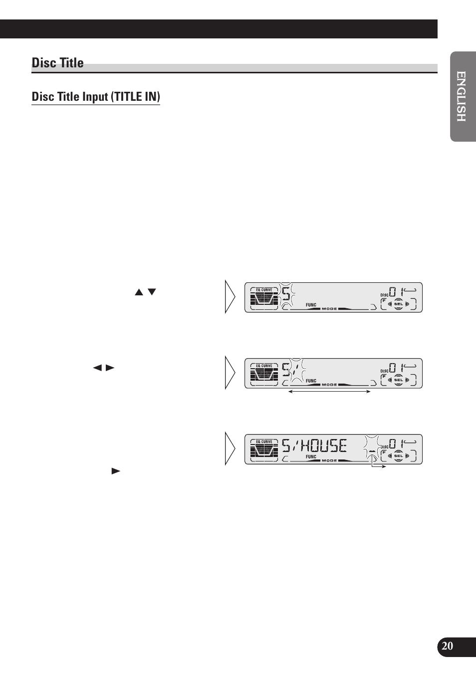 Disc title, Disc title input (title in), A title (english) | Pioneer DEH-P3150 User Manual | Page 21 / 116