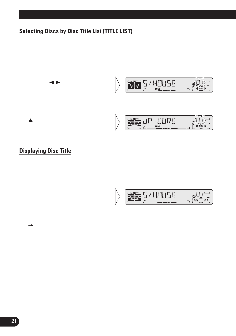 Selecting discs by disc title list (title list), Displaying disc title, Using multi-cd players | Pioneer DEH-P3150 User Manual | Page 22 / 116