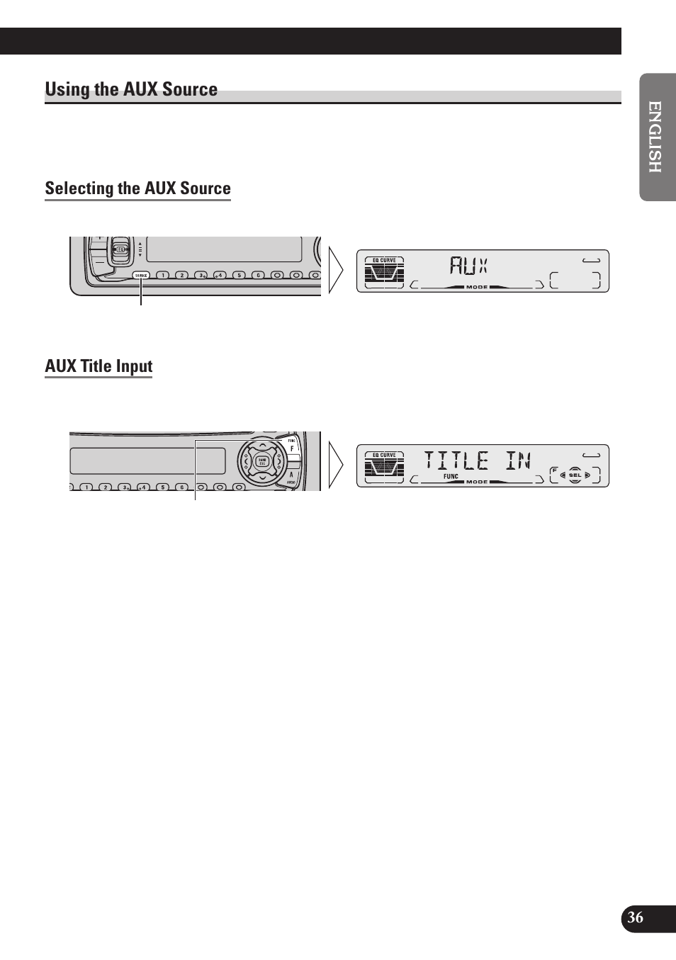 Using the aux source, Selecting the aux source, Aux title input | Pioneer DEH-P3150 User Manual | Page 37 / 116