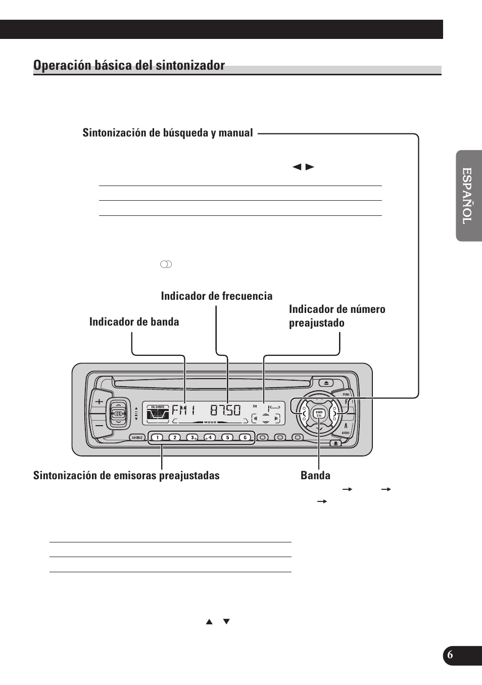 Operación básica del sintonizador, Sintonización de búsqueda y manual, Sintonización de emisoras preajustadas | Banda | Pioneer DEH-P3150 User Manual | Page 45 / 116