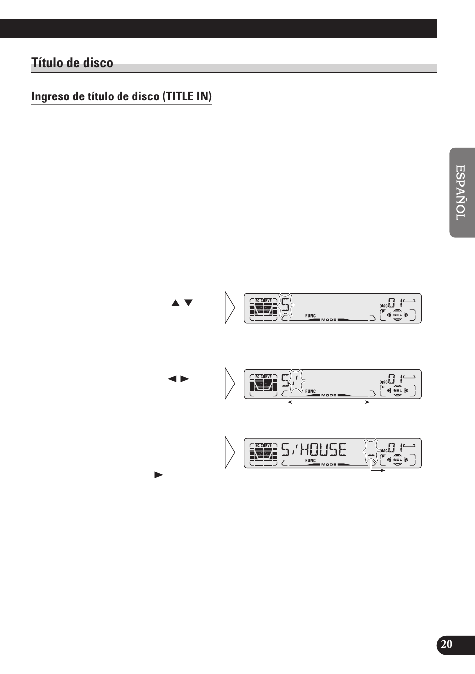 Título de disco, Ingreso de título de disco (title in) | Pioneer DEH-P3150 User Manual | Page 59 / 116