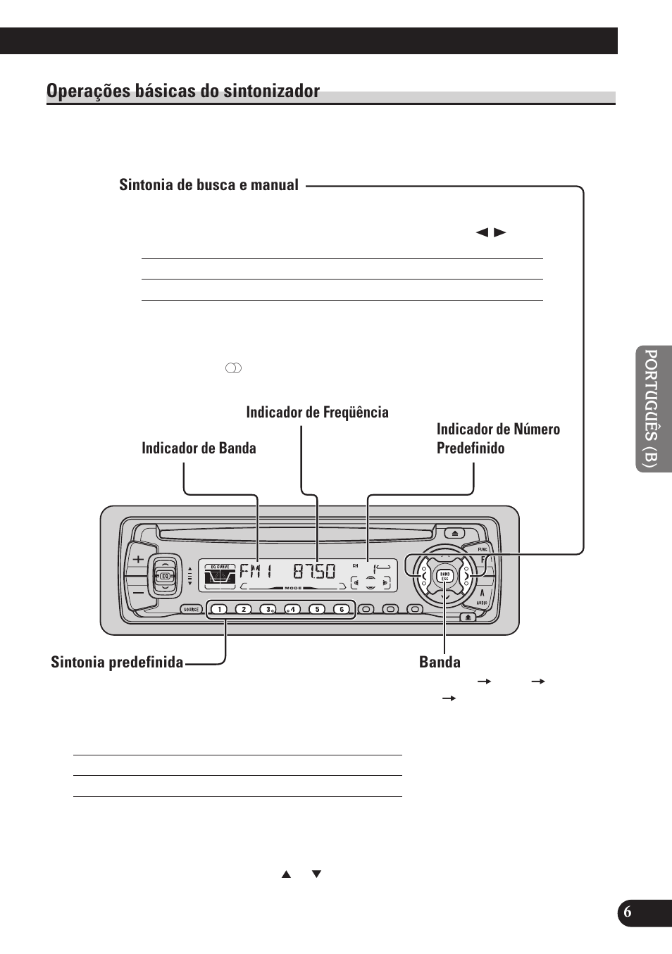 Operações básicas do sintonizador, Sintonia de busca e manual, Sintonia predefinida | Banda | Pioneer DEH-P3150 User Manual | Page 83 / 116