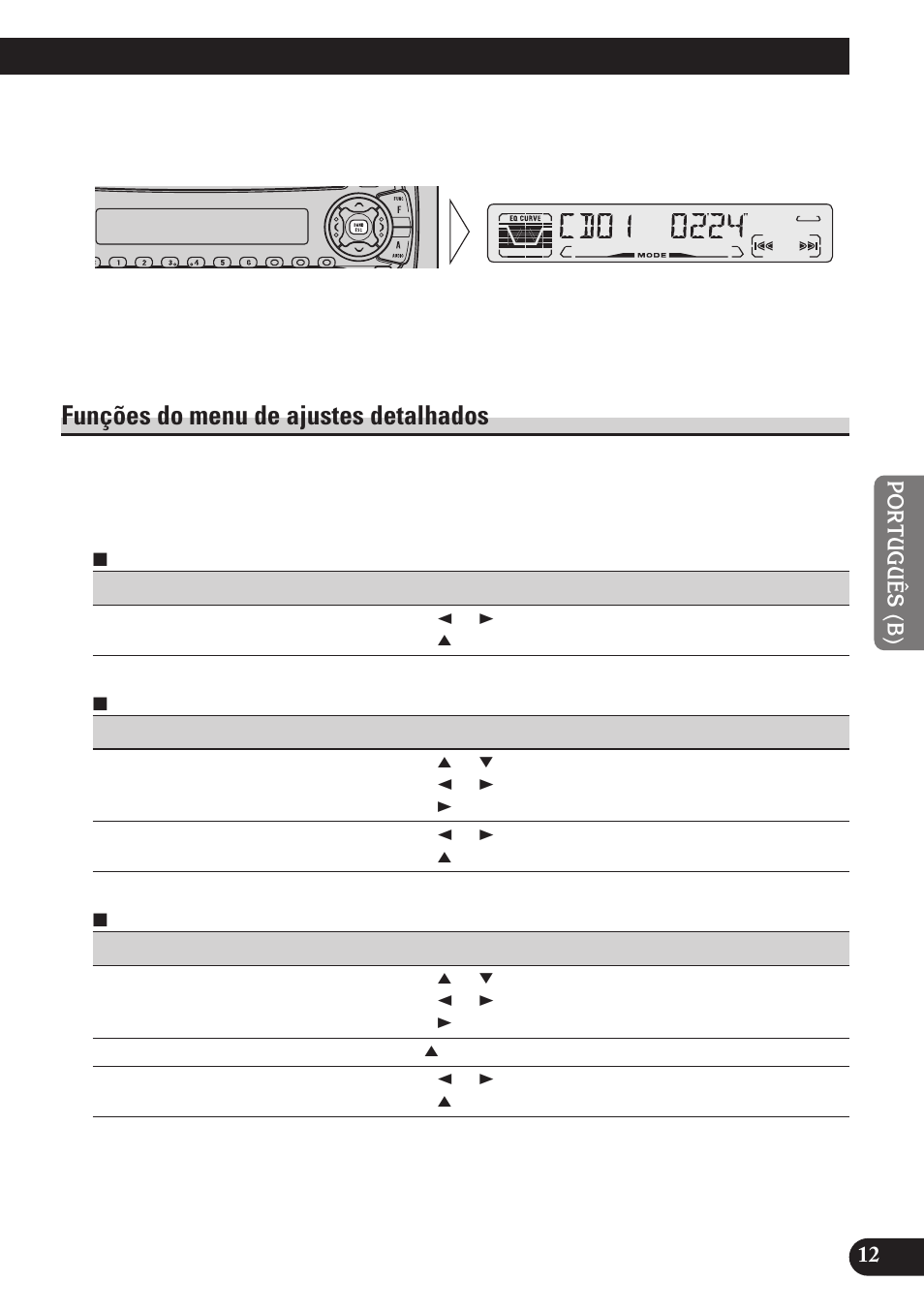 Funções do menu de ajustes detalhados | Pioneer DEH-P3150 User Manual | Page 89 / 116