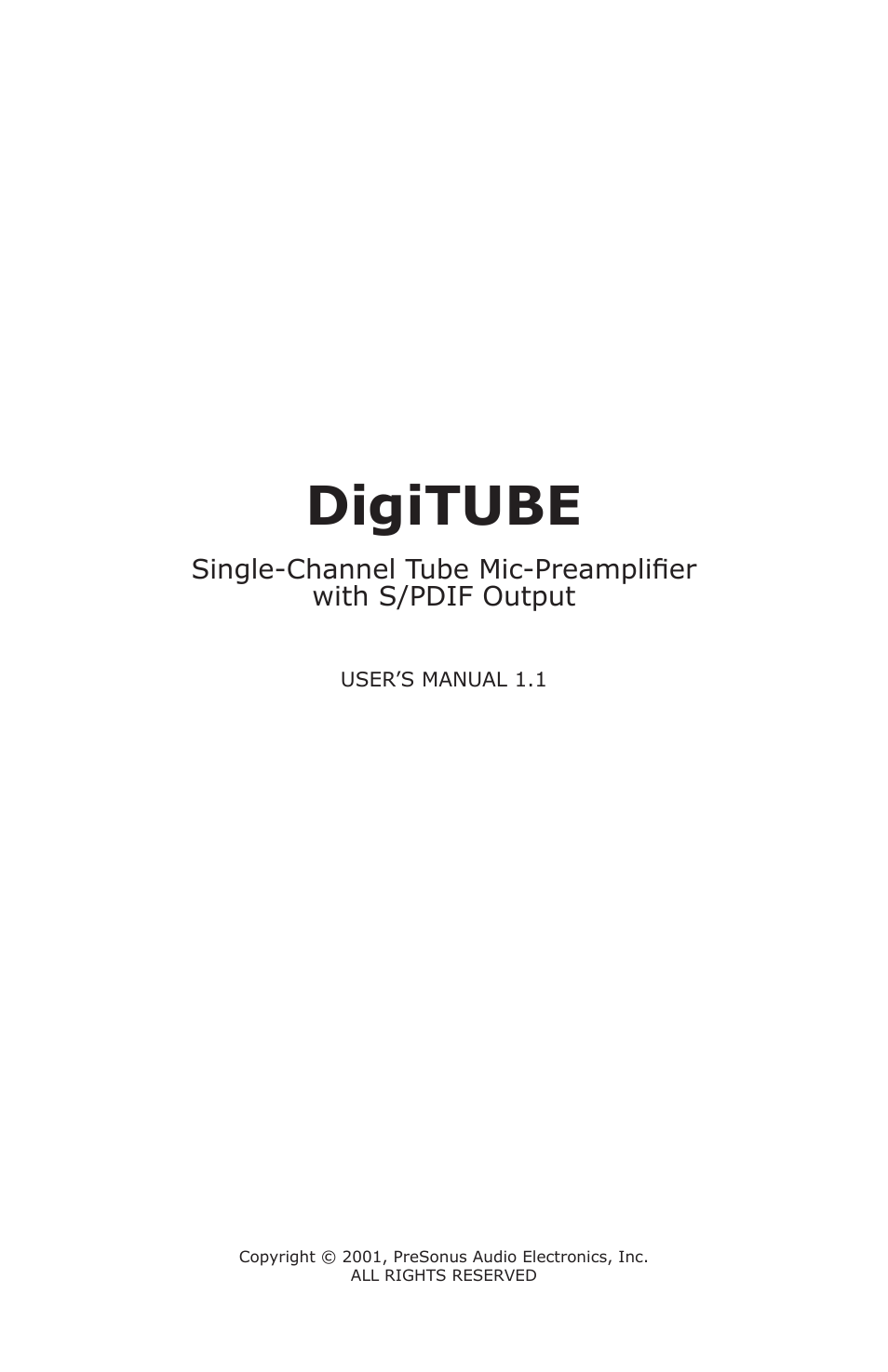 PreSonus DigiTUBE User Manual | 17 pages