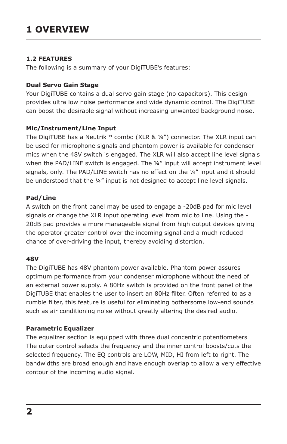 1 overview 2 | PreSonus DigiTUBE User Manual | Page 4 / 17