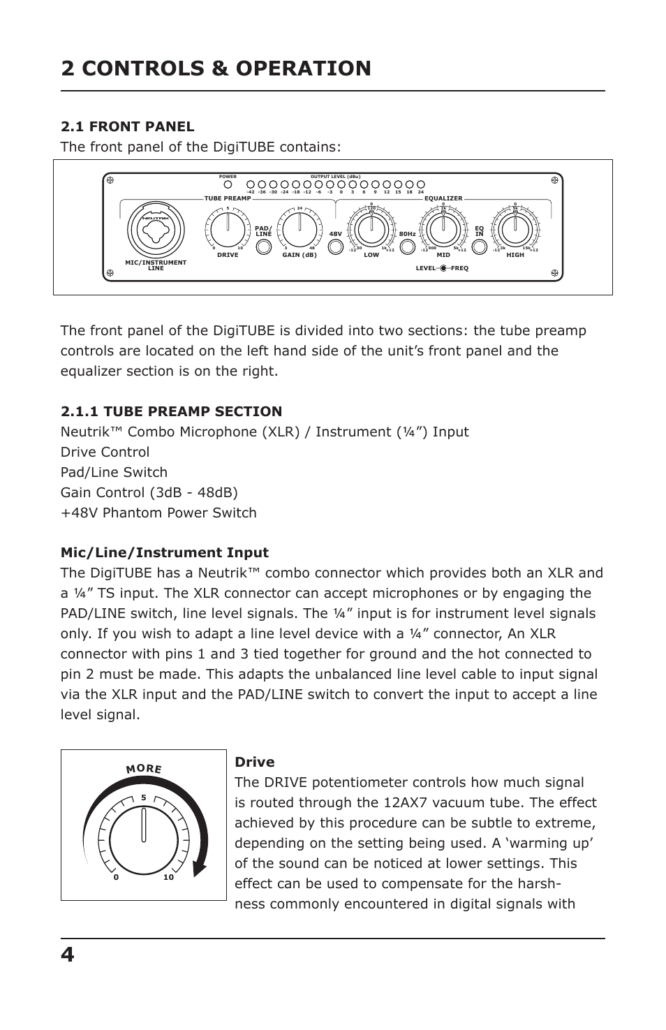 42 controls & operation, More | PreSonus DigiTUBE User Manual | Page 6 / 17