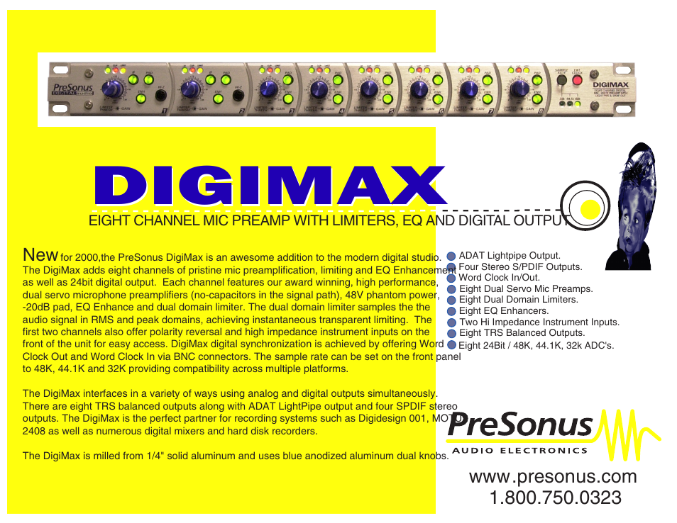 Presonus Audio electronic DigiMAX Eight Channel Mic Preamp User Manual | 1 page