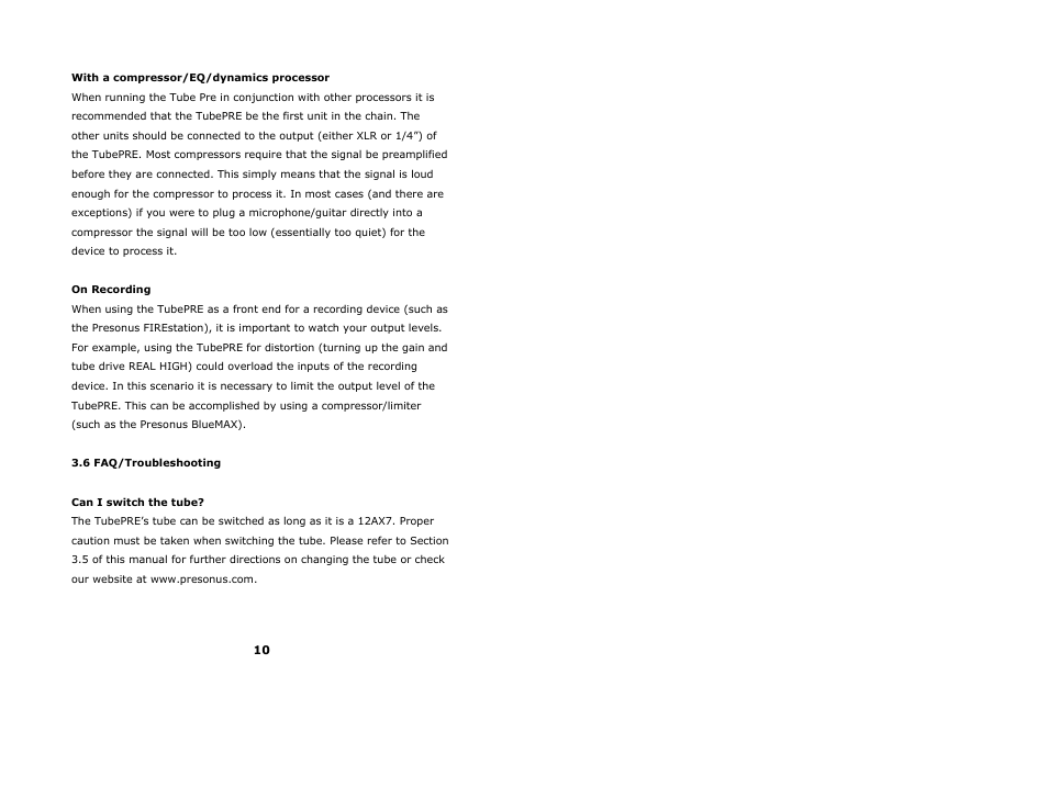 PreSonus TubePRE User Manual | Page 14 / 18