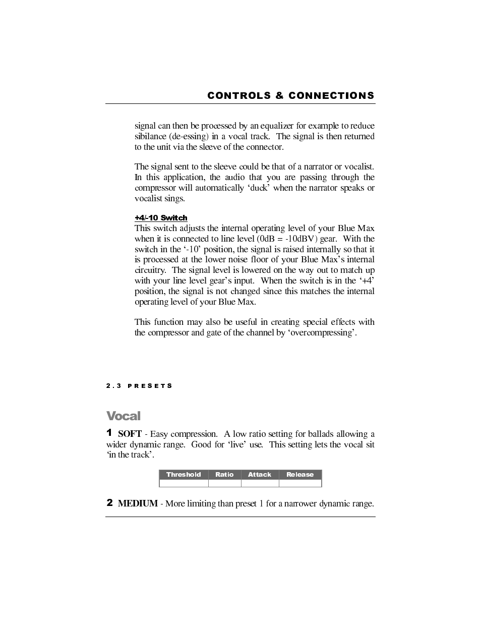 Vocal | Presonus Audio electronic Smart Compressor User Manual | Page 14 / 25