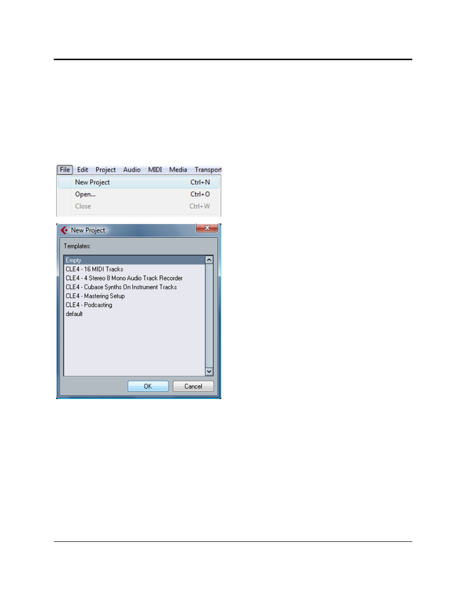 Operation, 4 cubase le 4 – creating a project, File | You can also use the keyboard shortcut ctrl+n | Presonus Audio electronic Recording Interface w/ Eight Microphone Preamplifiers Version 1.0 User Manual | Page 13 / 30