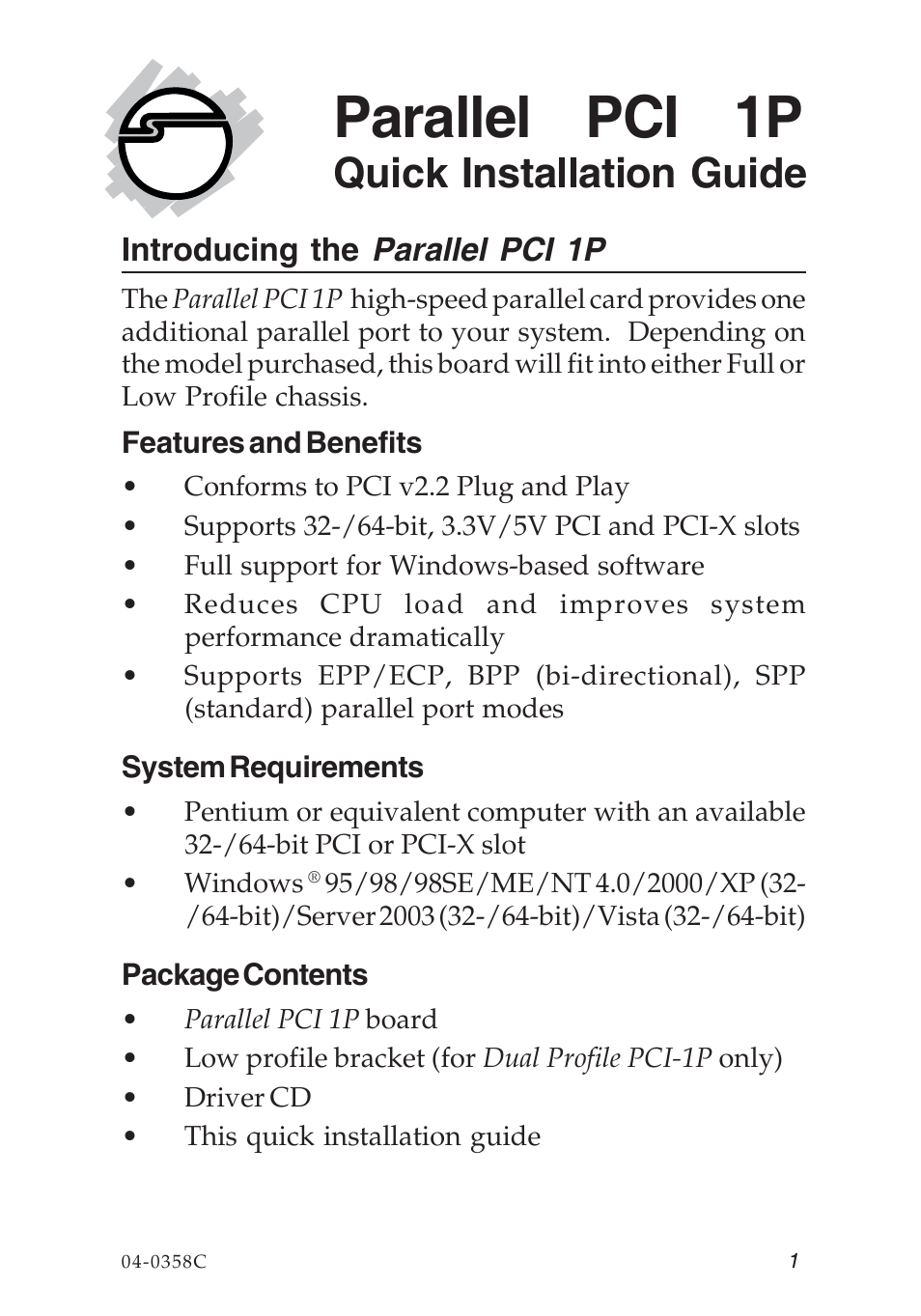 Parallels 04-0358C User Manual | 12 pages