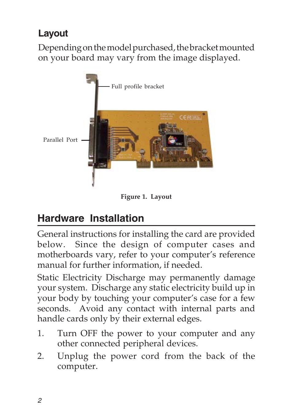 Hardware installation, Layout | Parallels 04-0358C User Manual | Page 2 / 12
