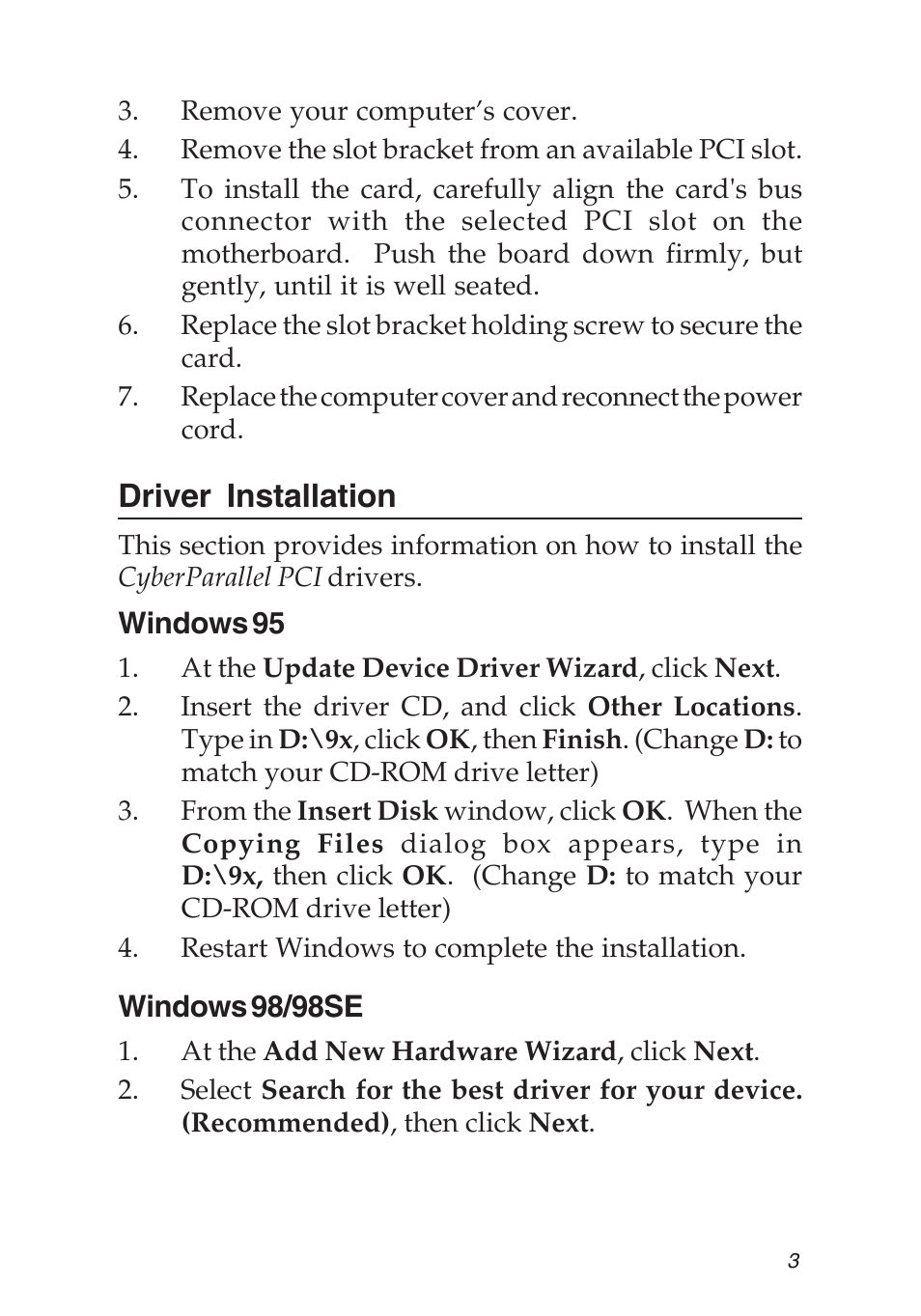 Driver installation | Parallels 04-0358C User Manual | Page 3 / 12