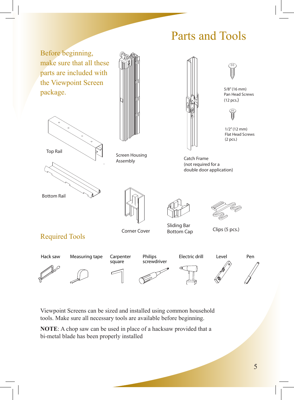 Parts and tools | Phantom Tech Viewpoint VI0508 User Manual | Page 5 / 16