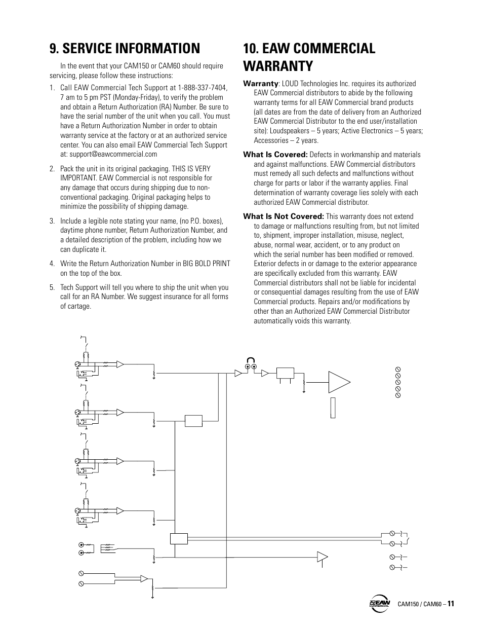 Service information, Eaw commercial warranty | Phantom Tech CAM60 User Manual | Page 11 / 12
