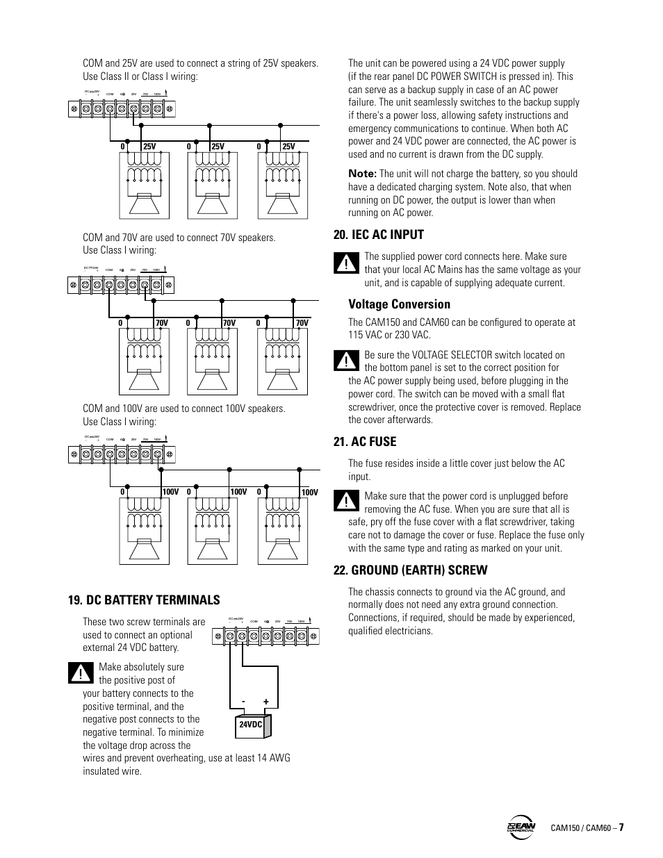 Dc battery terminals, Iec ac input, Voltage conversion | Ac fuse, Ground (earth) screw | Phantom Tech CAM60 User Manual | Page 7 / 12