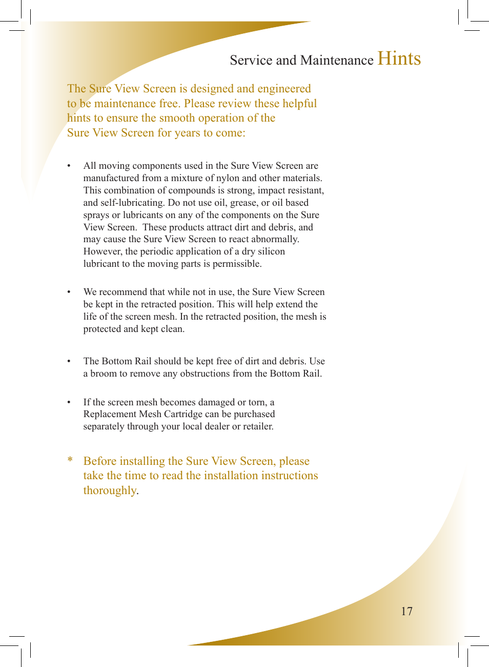 Hints, Service and maintenance | Phantom Tech Sure View SU0508L User Manual | Page 17 / 20