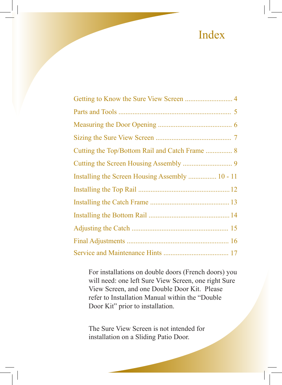 Index | Phantom Tech Sure View SU0508L User Manual | Page 3 / 20