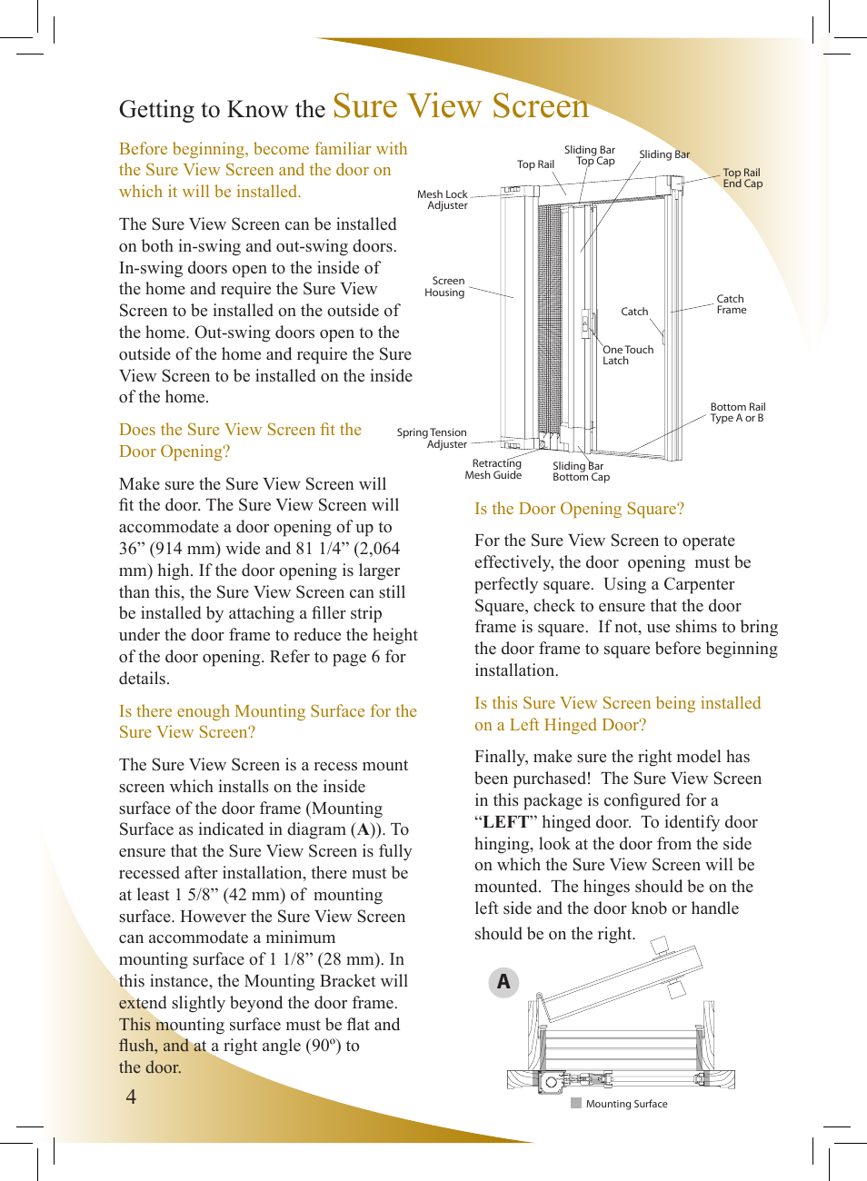 Sure view screen, Getting to know the | Phantom Tech Sure View SU0508L User Manual | Page 4 / 20