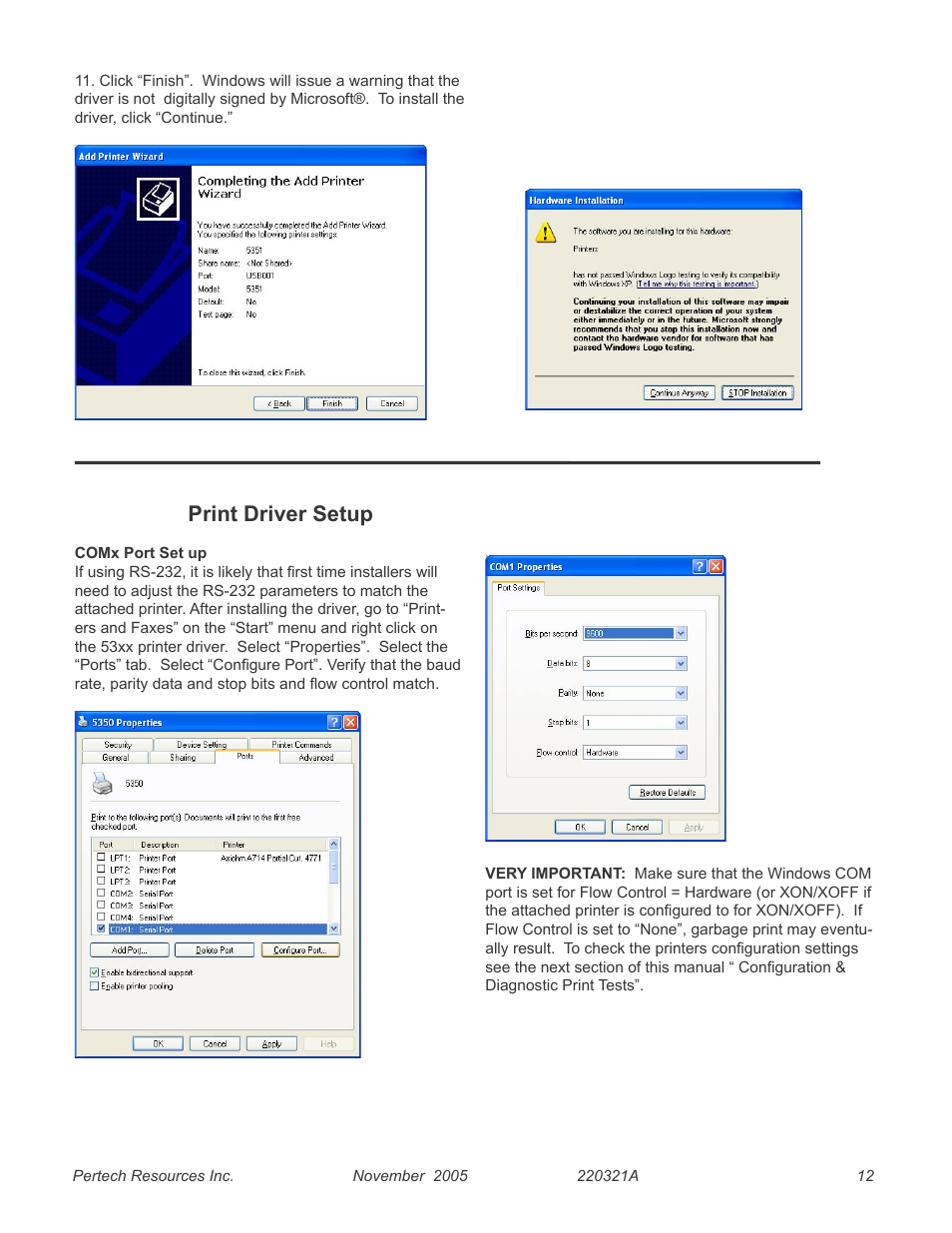 Print driver setup | Pertech 5300 User Manual | Page 18 / 40