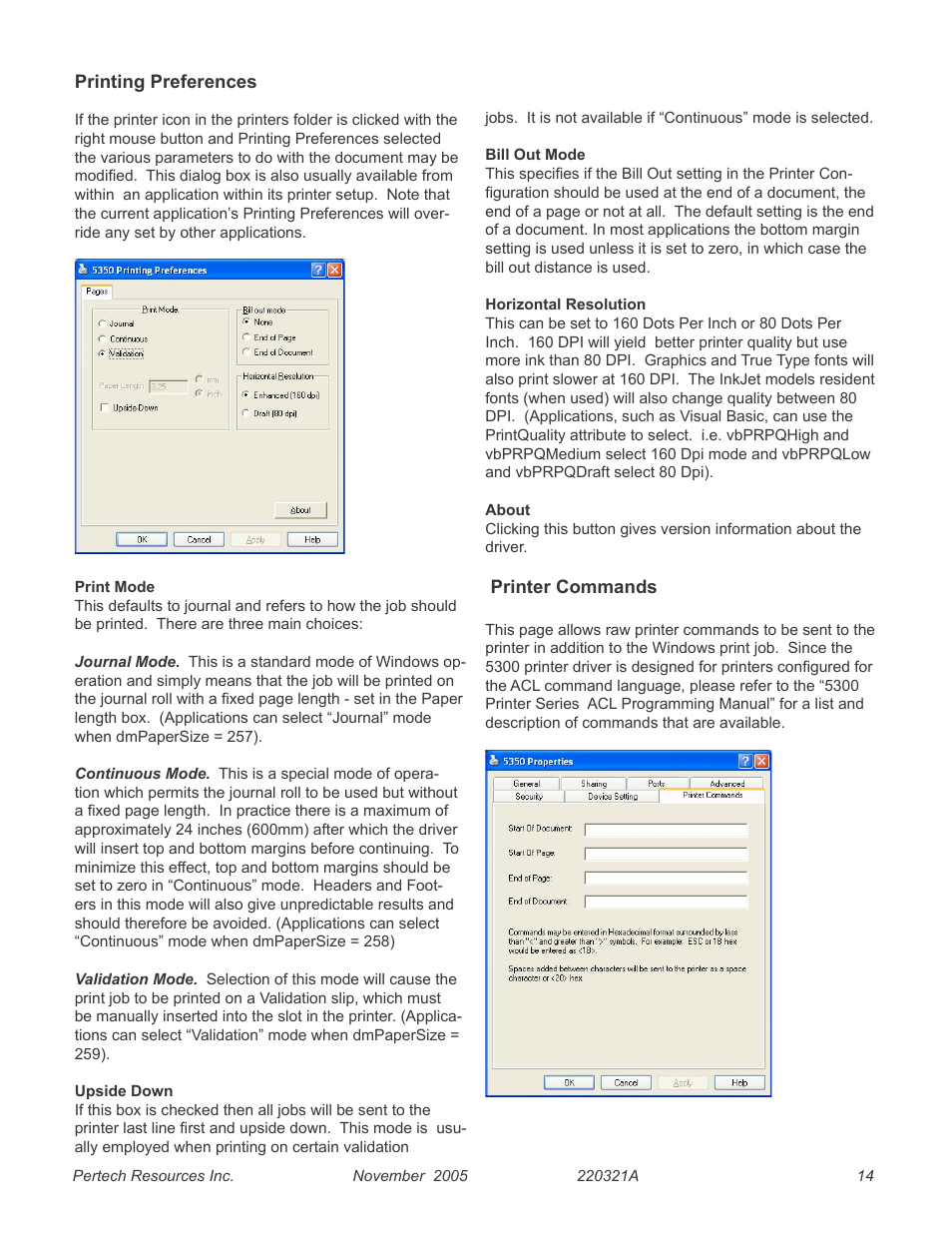 Printing preferences, Printer commands, 14 printer commands | Pertech 5300 User Manual | Page 20 / 40