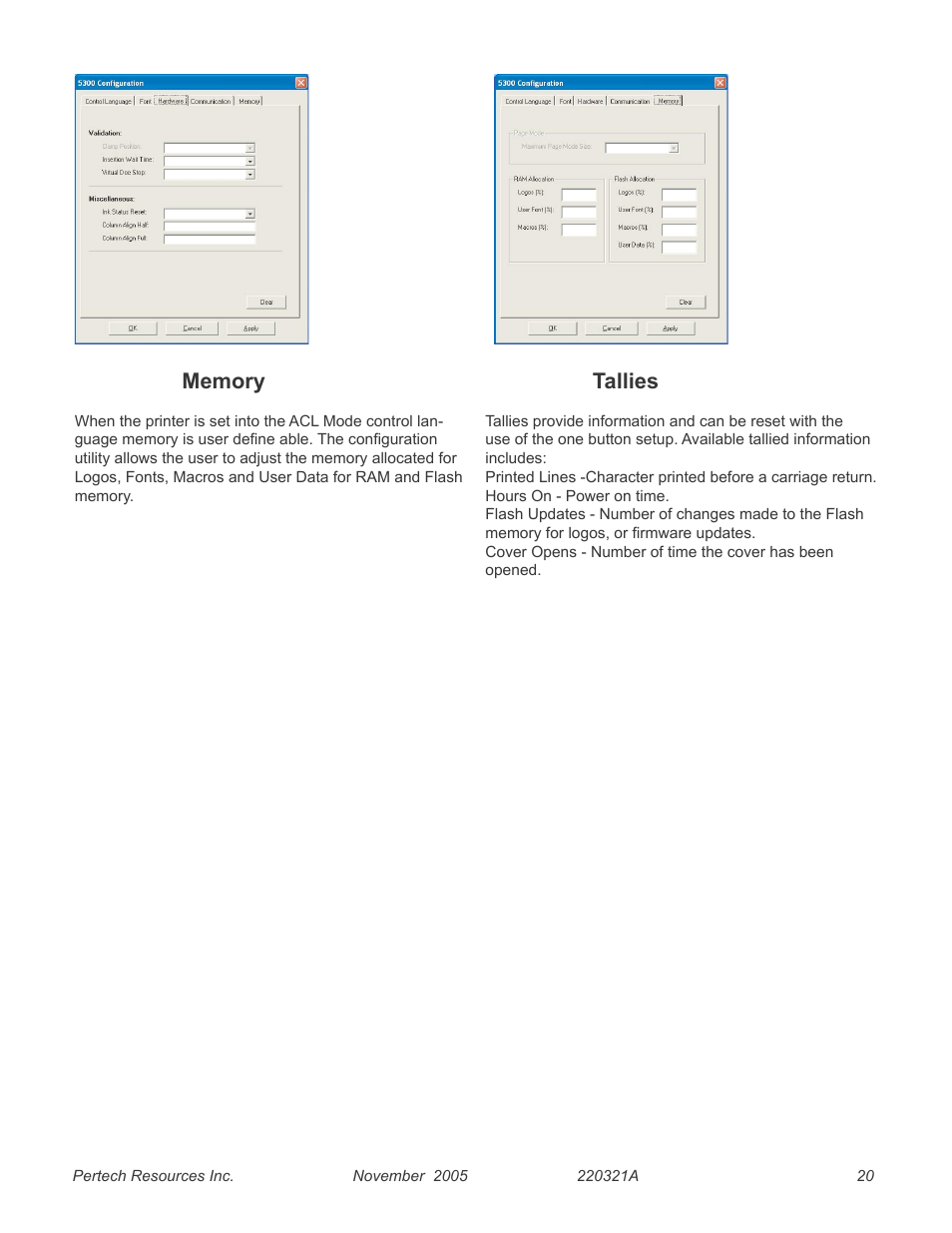 Memory, Tallies, 20 tallies | Pertech 5300 User Manual | Page 26 / 40