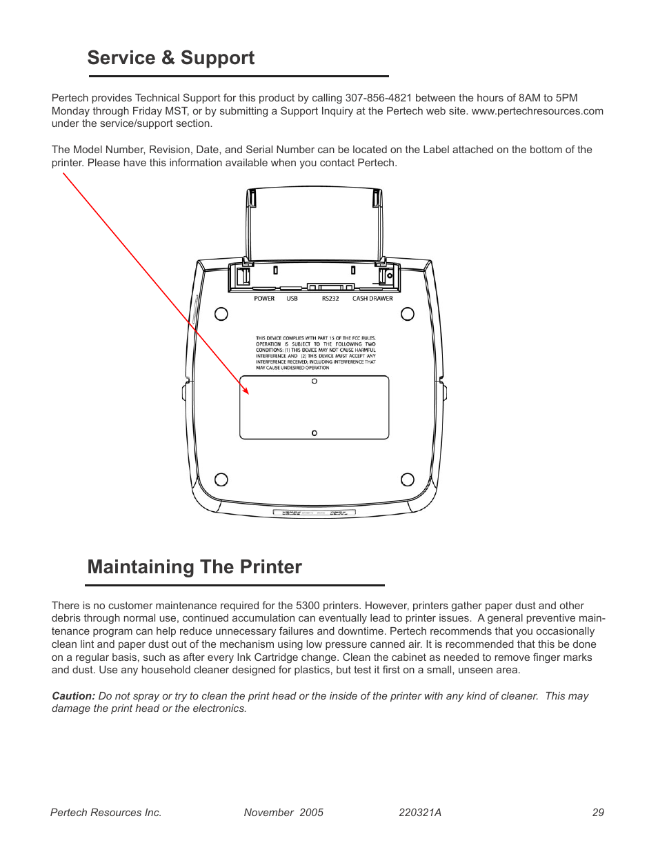 Service & support, Maintaining the printer, 29 maintaining the printer | Service & support maintaining the printer | Pertech 5300 User Manual | Page 35 / 40