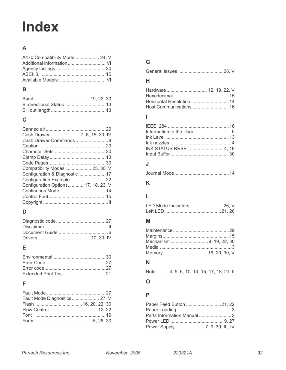 Index | Pertech 5300 User Manual | Page 38 / 40