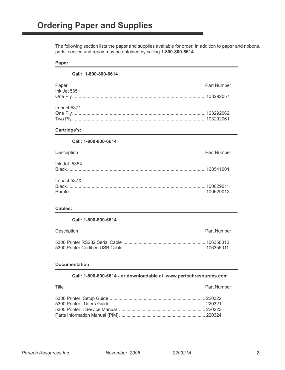 Ordering paper and supplies | Pertech 5300 User Manual | Page 8 / 40