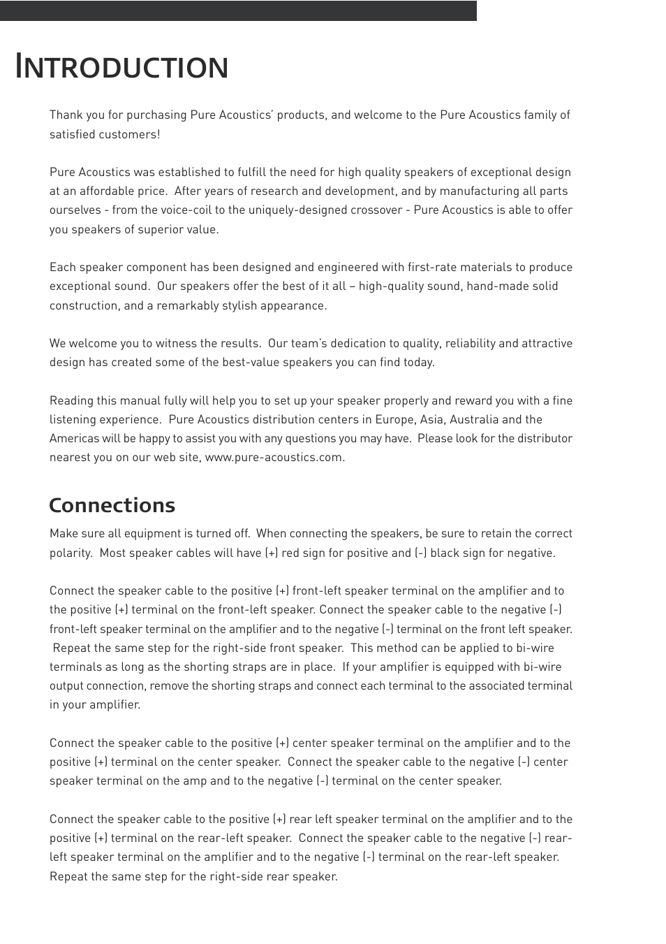 Introduction, Connections | Pure Acoustics QX900S User Manual | Page 2 / 4