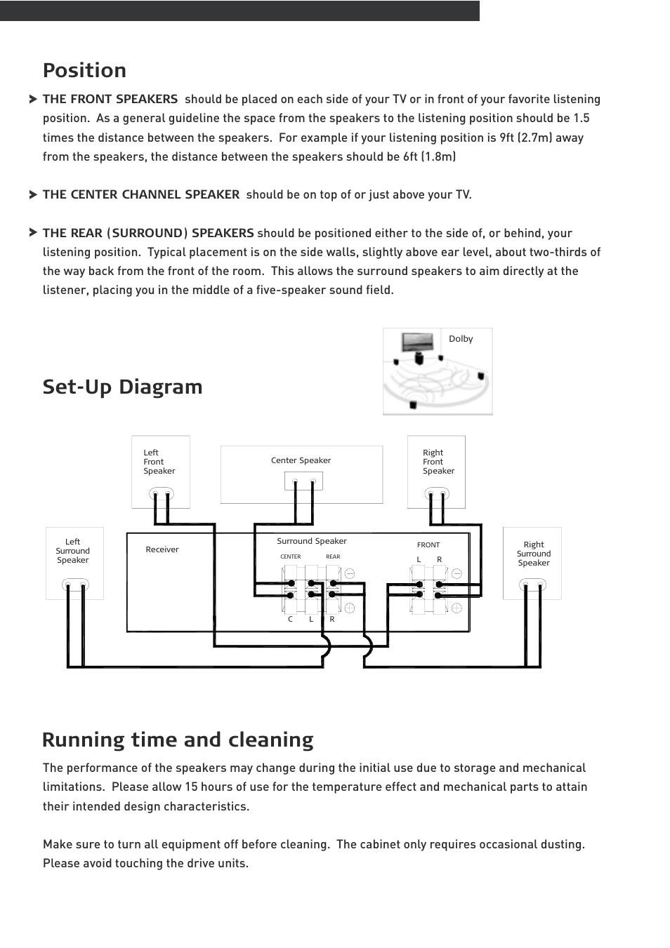 Position running time and cleaning set-up diagram | Pure Acoustics QX900S User Manual | Page 3 / 4