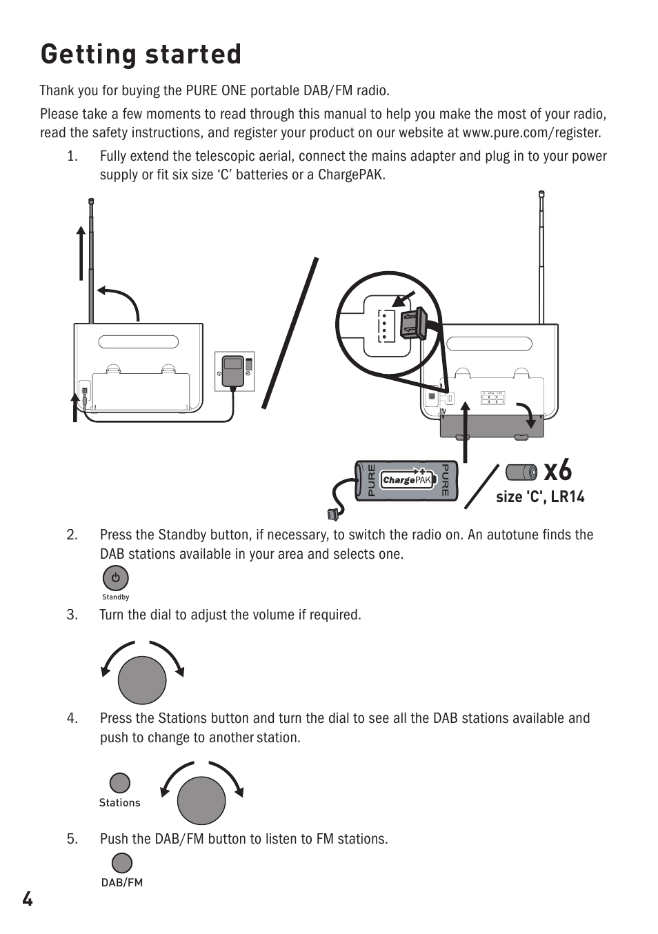 Getting started, Size 'c', lr14 | Pure ONE User Manual | Page 6 / 16