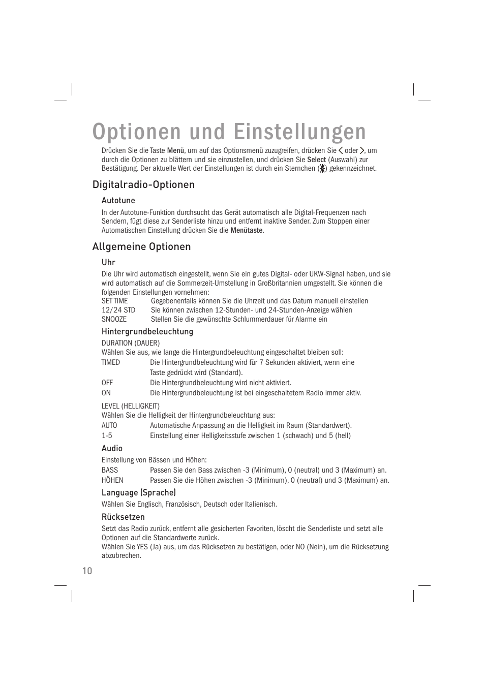 Optionen und einstellungen | Pure Acoustics Contour 100Di User Manual | Page 26 / 80