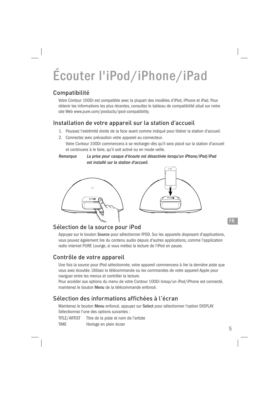 Écouter l'ipod/iphone/ipad | Pure Acoustics Contour 100Di User Manual | Page 33 / 80