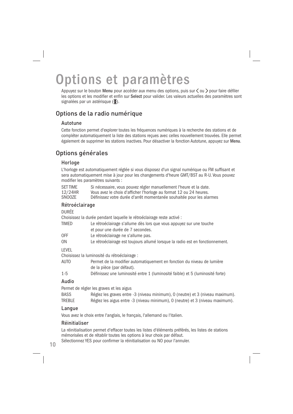 Options et paramètres | Pure Acoustics Contour 100Di User Manual | Page 38 / 80