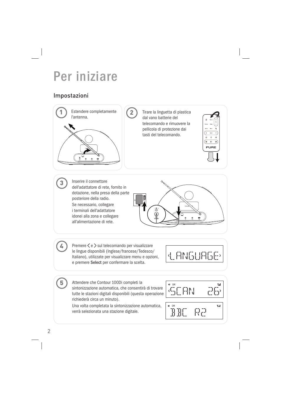 Per iniziare, Language scan 26, Bbc r2 | Pure Acoustics Contour 100Di User Manual | Page 42 / 80
