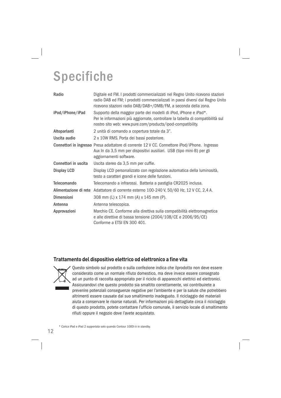 Specifiche | Pure Acoustics Contour 100Di User Manual | Page 52 / 80