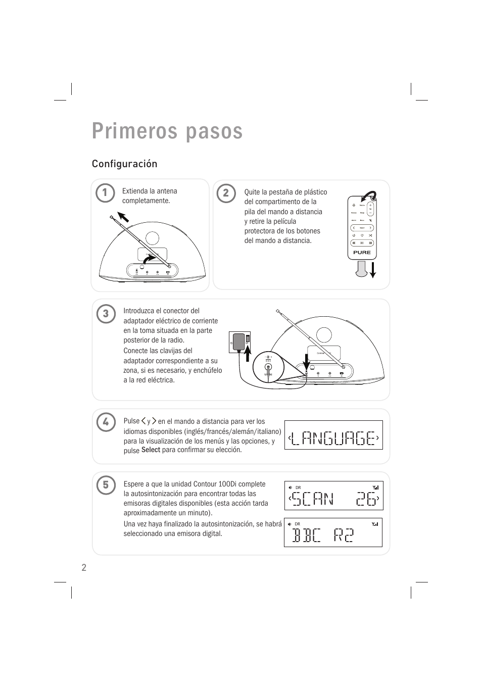 Primeros pasos, Language scan 26, Bbc r2 | Pure Acoustics Contour 100Di User Manual | Page 66 / 80