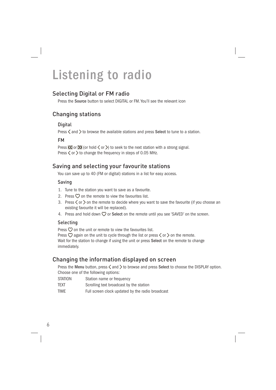 Listening to radio | Pure Acoustics Contour 100Di User Manual | Page 8 / 80